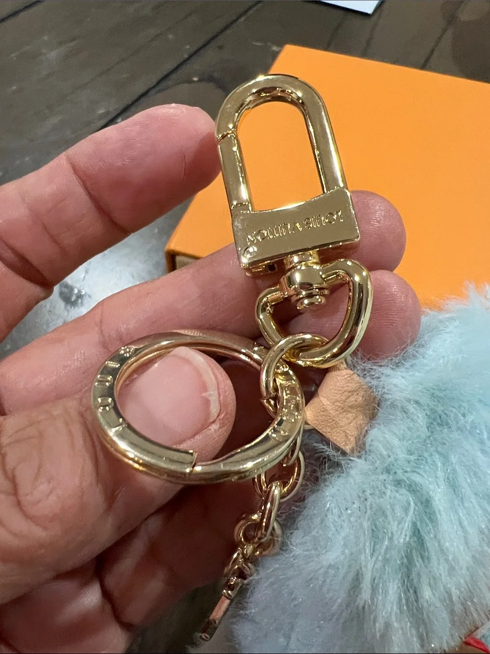 Light Blue and White Furry Monogram Charm